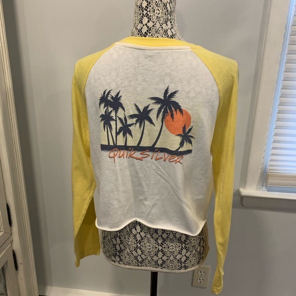 Quiksilver White and Yellow Long Sleeve Shirt